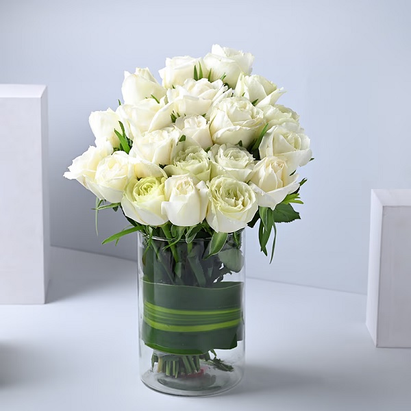 White roses in a sophisticated vase